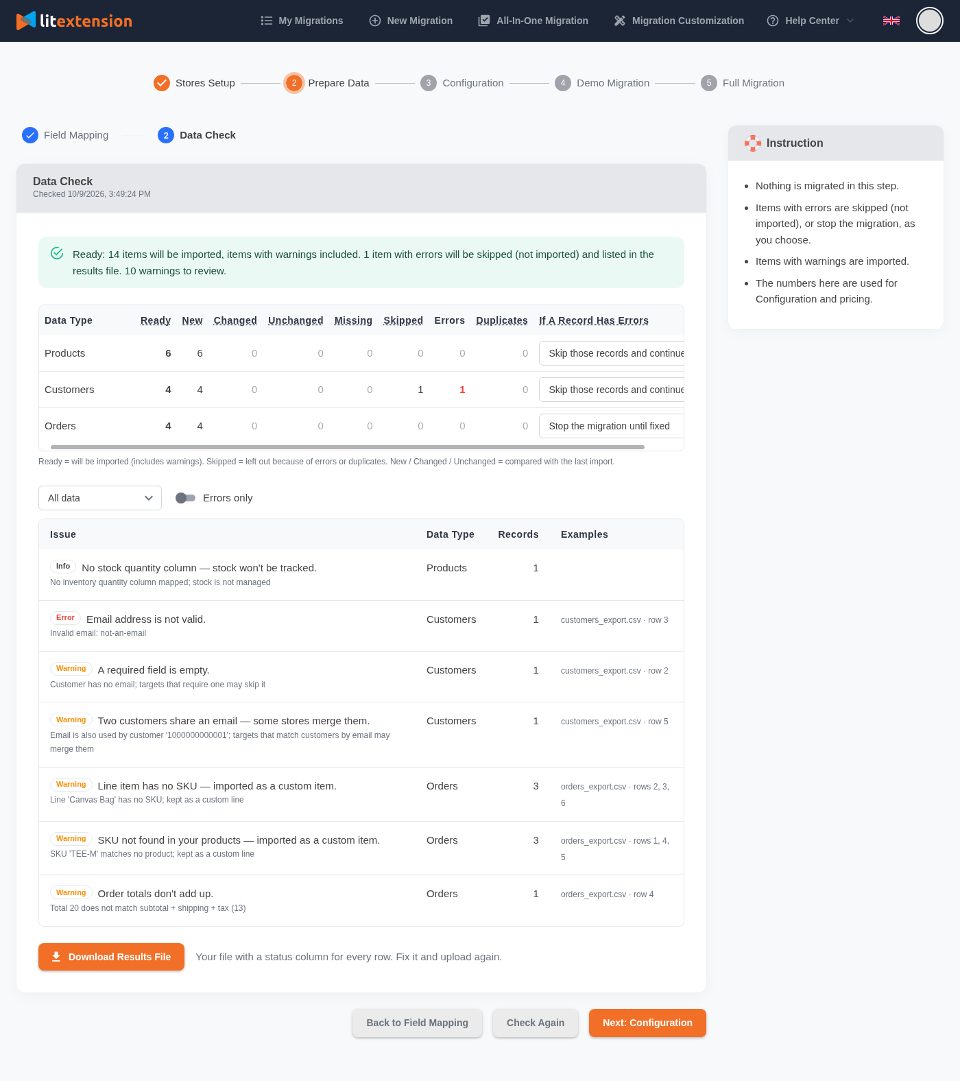 Màn hình Data Check